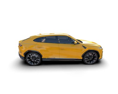 Beyaz arka planda sarı lüks araba.