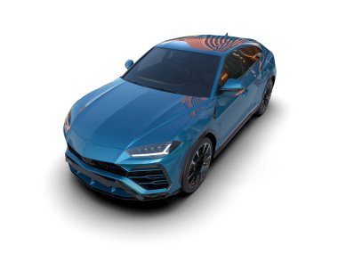 Mavi modern araba. 3d oluşturma.