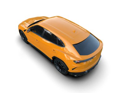 Turuncu modern şehir spor arabası. Önü ve arkası manzaralı. 3d oluşturma