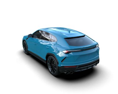 Beyaz arka planı olan mavi bir araba..