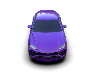 Beyaz arka planda izole edilmiş modern mor araba. 3d oluşturma