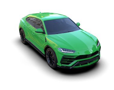 Yeşil spor araba. 3d oluşturma.