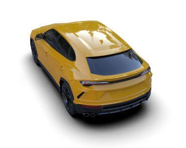 Beyaz arka planda izole edilmiş modern şehir sarı arabası. 3d illüstrasyon.