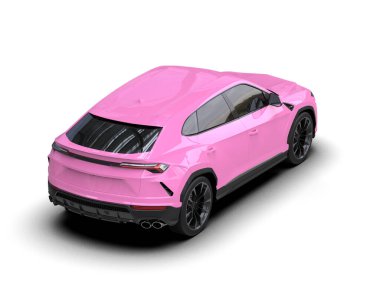 Pembe modern araba beyazda izole edilmiş. 3d oluşturma