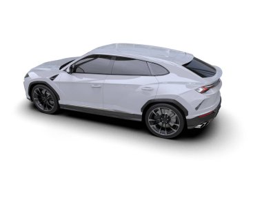 Beyaz arka planda beyaz, lüks bir spor araba. 3d oluşturma.