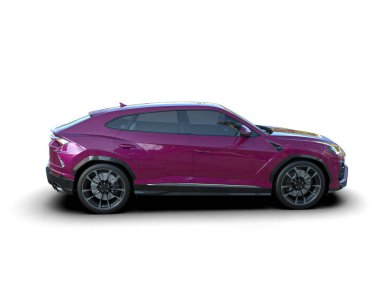 Beyaz arka planda modern mor SUV arabası. Ön manzara. 3 Boyutlu Hazırlama