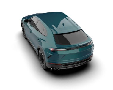 Beyaz arka planda mavi SUV. 3d oluşturma