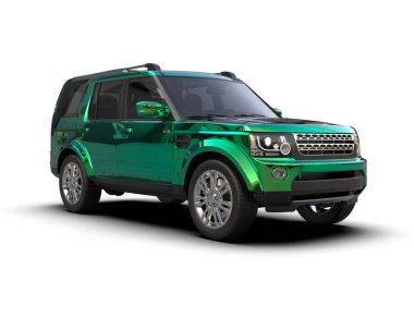 Beyaz arka planda yeşil, modern bir cip. 3d oluşturma.