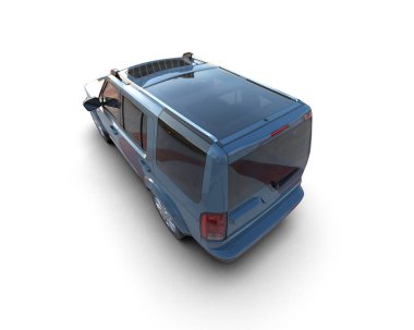 Ulaşım ve eşyalar için küçük mavi bir araba, 3 boyutlu.