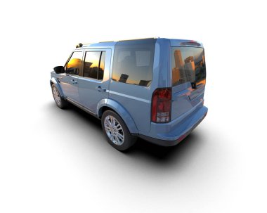 mavi araba beyaz arkaplanda izole edildi