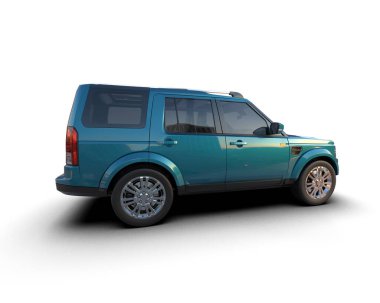 Mavi SUV beyaz arka planda izole edildi. 3D görüntüleme - illüstrasyon