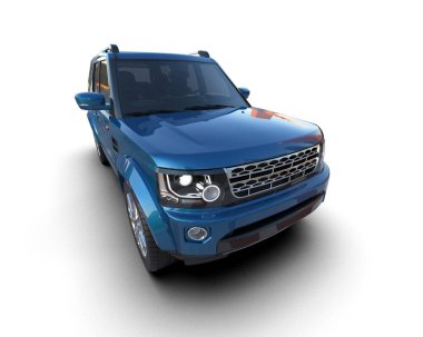 Beyaz arkaplanda mavi araba