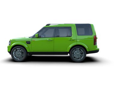 Siyah arka planda yeşil bir cip. 3d oluşturma.