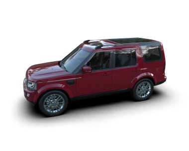 Kırmızı lüks SUv beyaz kenarlı görüntüde izole edildi