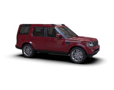 Kırmızı SUV arabası beyaz arka planda. 3d oluşturma