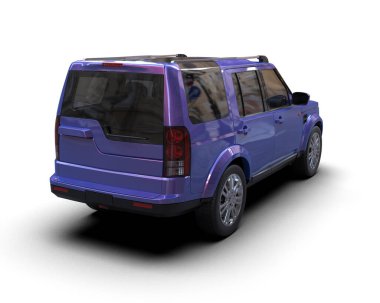 Beyaz arka planda mavi lüks SUV. 3D görüntüleme - illüstrasyon