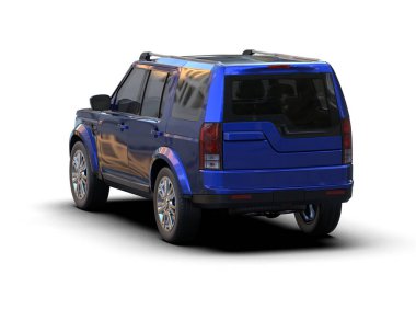 Beyaz arka planda mavi SUV. 3 Boyutlu Hazırlama