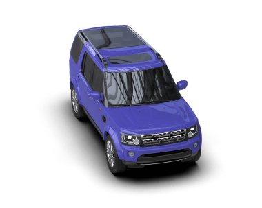 Beyaz arka planda izole edilmiş mavi bir arabanın 3 boyutlu görüntüsü