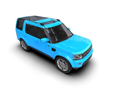 Beyaz arkaplanda mavi araba.