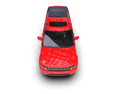 kırmızı modern araba - beyaz arkaplanda üst görünüm