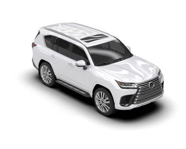 Gümüş rengi SUV. İzole edilmiş beyaz arka planda. 3d oluşturma.