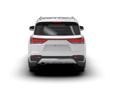 Beyaz arazi aracı beyaz arka planda izole edilmiş. 3d illüstrasyon