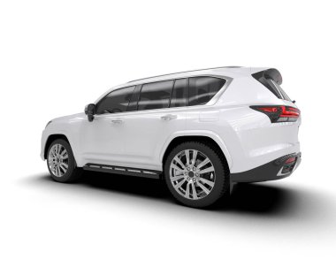 Modern beyaz arka planı olan beyaz bir cip. 3d oluşturma