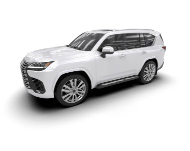 gümüş lüks modern araba - ön manzara - 3 boyutlu illüstrasyon