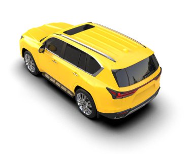 Beyaz arka planda modern lüks bir araba. 3D görüntüleme - arka planda beyaz arkaplan ve büyük siyah bir araba ile resimleme