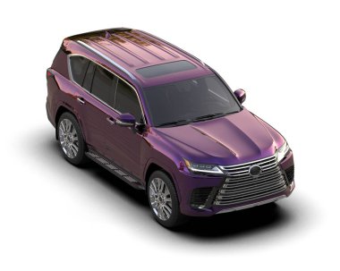 Pembe SUV arabası beyaz arka planda izole edildi. 3 boyutlu görüntüleme.