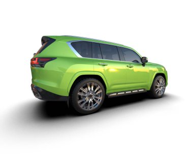 Yeşil eğimli yeşil SUV. 3d oluşturma.