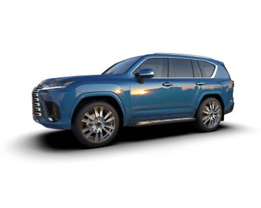 Beyaz arka planda izole edilmiş modern bir SUV 'un üç boyutlu resmi. 3d oluşturma