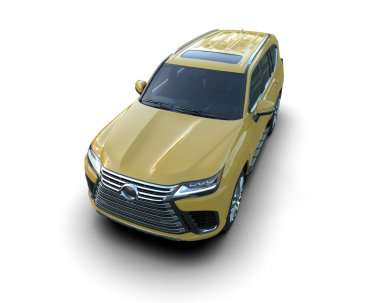 Modern şehir arabası. Mavi arka planda sarı bir arkaplanı var..