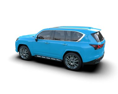 Beyaz arka planda izole edilmiş mavi lüks spor araba. Ön manzara, arka yok.