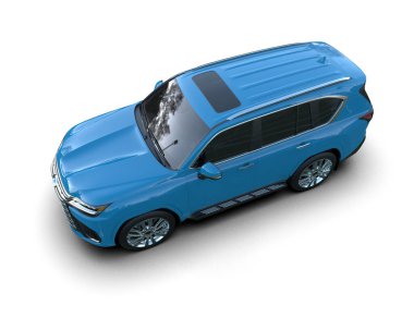 mavi araba beyaz arkaplanda izole edildi