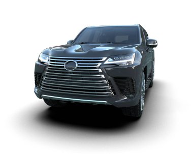 Siyah renkli SUV beyaz arka planda izole edilmiş. 3d oluşturma