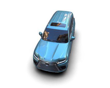 mavi küçük araba beyaz arkaplanda izole edildi