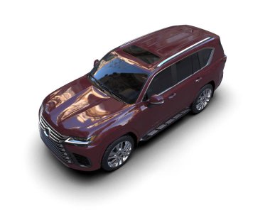 Beyaz arkaplanda modern bir SUV 'un 3 boyutlu canlandırması.