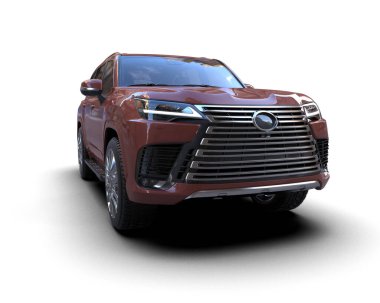 Gümüş renkli SUV arabası beyazda izole edilmiş.