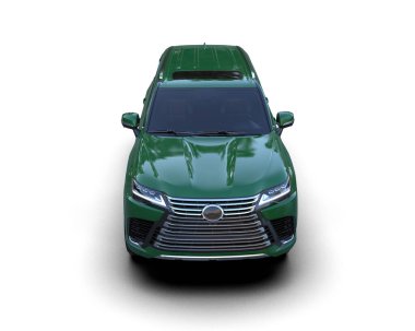 Beyaz arka planda yeşil bir arabanın 3 boyutlu canlandırması