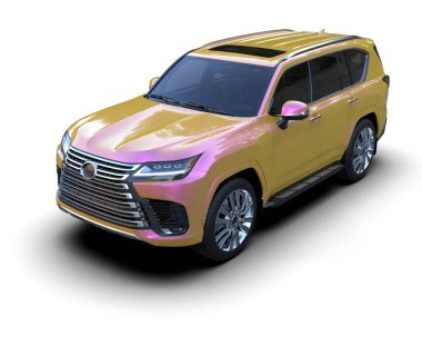 Modern araba arka planda izole edilmiş. 3D görüntüleme - illüstrasyon