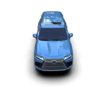 Beyaz arka planı boş mavi bir araba, 3 boyutlu.