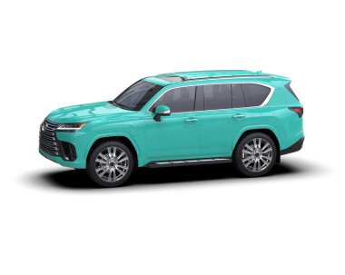 yeşil lüks SUV arabası beyaz arka planda izole edilmiş