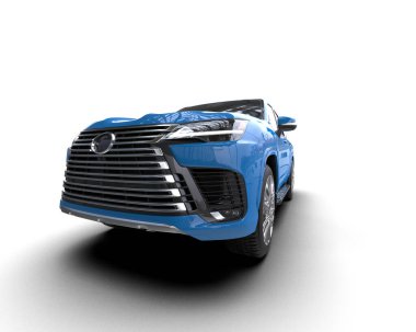Mavi araba, modern araba. 3d oluşturma