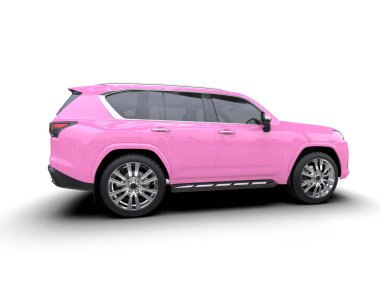 Beyaz arkaplanda pembe SUV arabası
