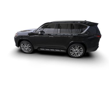 Siyah SUV. Beyaz arkaplanda 3 boyutlu görüntüleme izole edildi