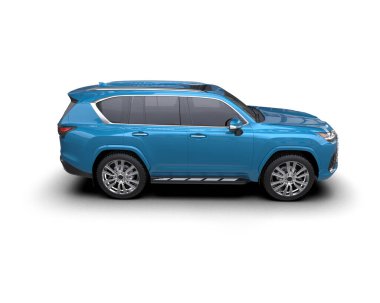 Beyaz arka planda mavi ve beyaz çizgili modern SUV