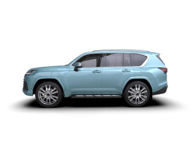 Beyaz stüdyo arka planında izole edilmiş 3 boyutlu bir SUV konsepti