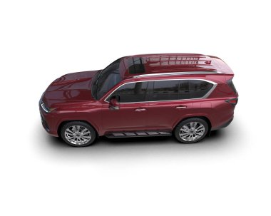 Beyaz arka planda kırmızı modern aile cipi. 3d oluşturma