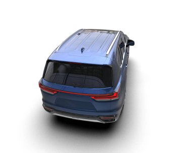 Beyaz arka planda mavi modern araba. 3d oluşturma